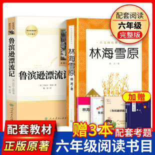 鲁滨逊漂流记人民教育出版社林海雪原六年级下册阅读原著学生版无删减童年高尔基学生课外阅读物推荐书目正版文学书籍世界名著