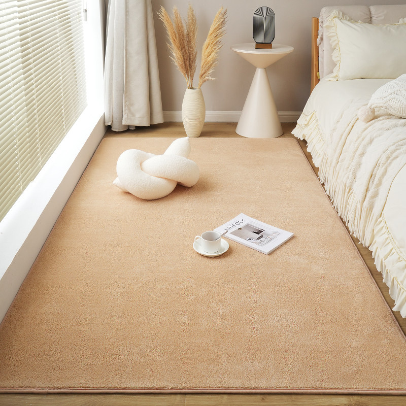 ins地毯卧室纯色短毛床边毯满铺房间加厚毛绒主卧床下地垫可机洗
