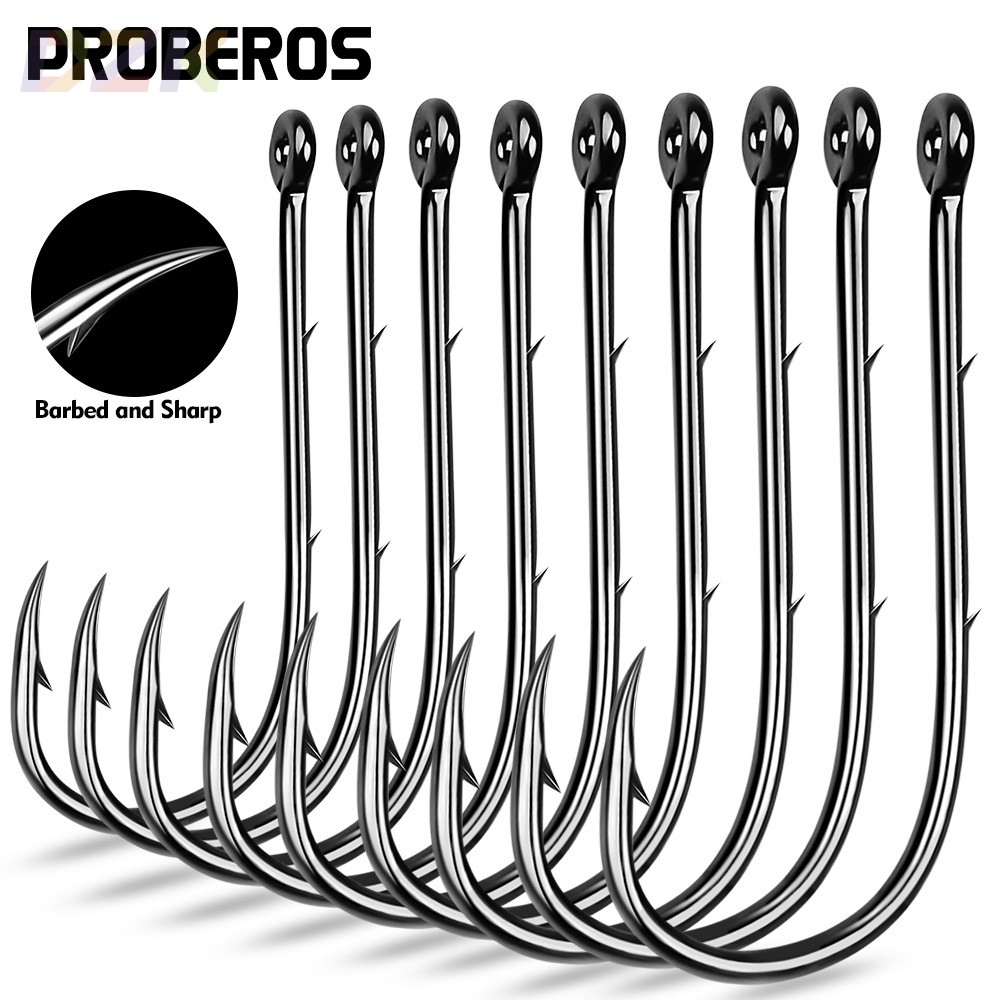 路亚单钩 有倒刺矶钓海钓钩 高碳钢长柄路亚鱼钩带孔带圈100个/s1