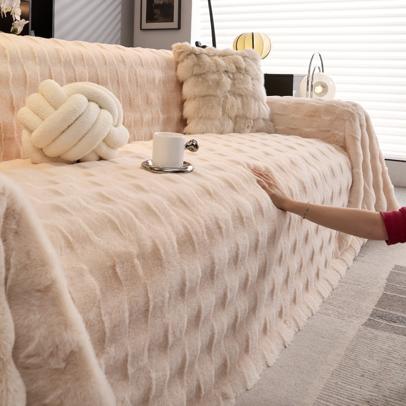 冬季加厚兔毛绒沙发盖布巾秋冬2024新款高级沙发套罩全包万能垫毯,居家布艺,沙发套,淘宝优惠券,粉丝福利购,淘宝优惠卷