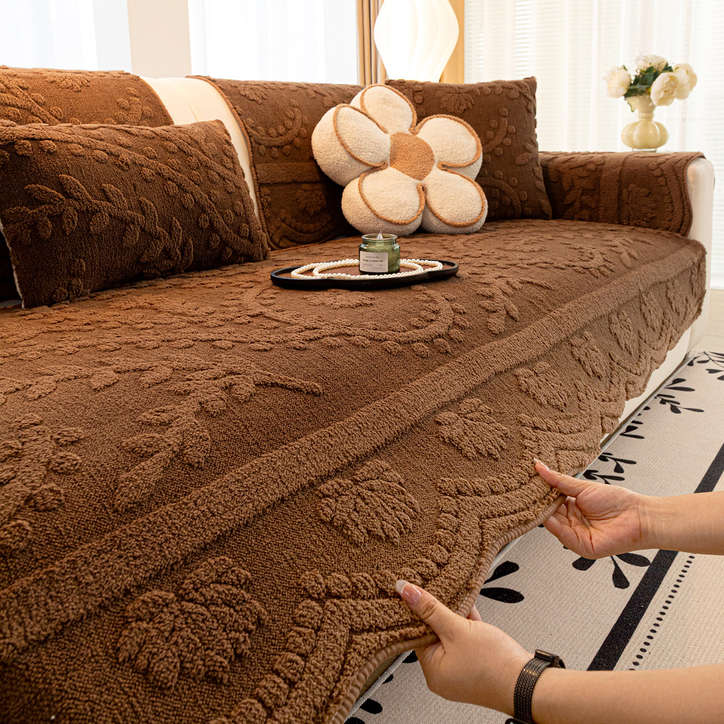 2025新款毛绒沙发垫秋冬加厚保暖沙发套罩简约高级感坐垫防滑盖布