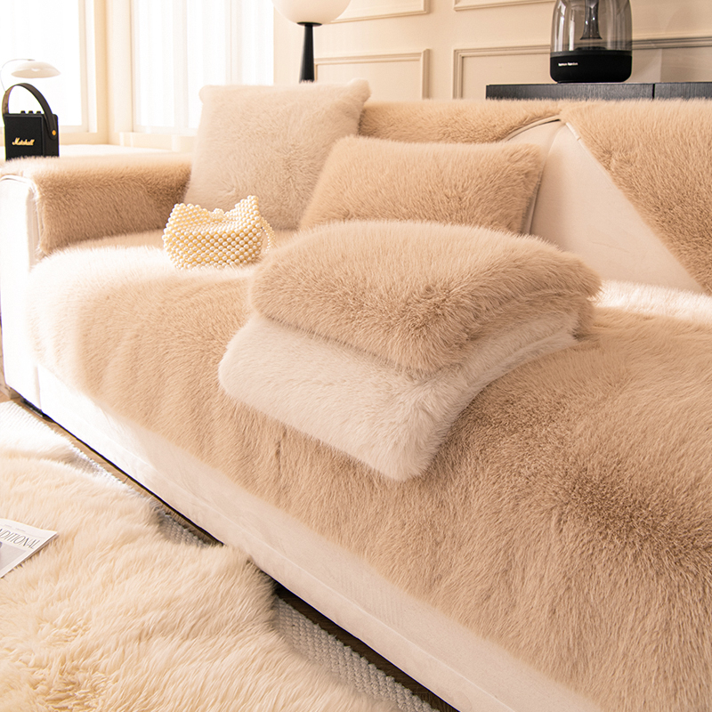 水貂绒沙发垫秋冬加厚高档轻奢皮沙发套罩固定防滑冬季直排盖布巾