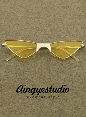 黄色眼镜女三角形猫眼墨镜男士潮抖音网红同款街拍装饰个性太阳镜