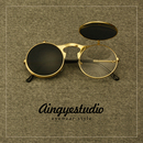 双层翻盖墨镜潮男士 可配近视眼镜 复古圆形太阳镜网红街拍嘻哈个性