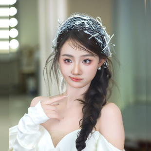 新娘新款 日韩头饰小众网纱蝴蝶结发箍发夹写真复古名媛风晚宴配饰