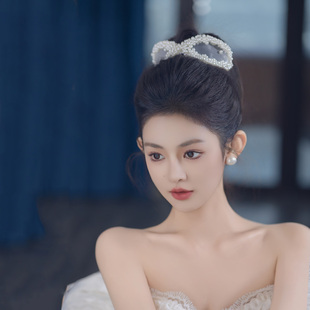 原创复古法式 珍珠少女发箍新娘婚纱旅拍领证盘发头饰
