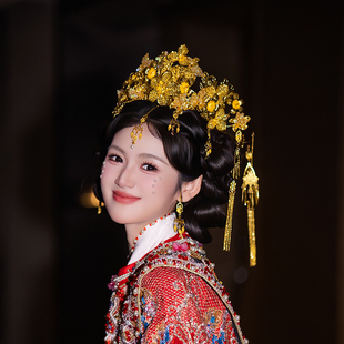 中式 新娘金色国风凤冠宫廷眉心坠秀禾服华丽大气礼服古风结婚头饰