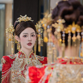 新娘头饰长流苏后区蝴蝶发簪传统古典秀禾服结婚中式 古风金色发饰