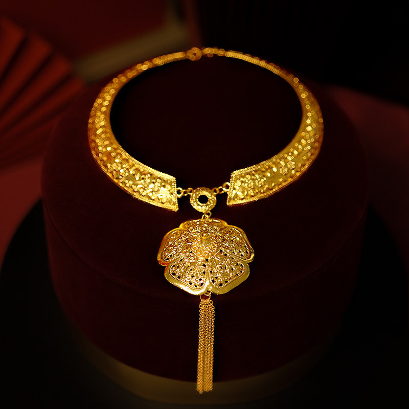 金色项圈新娘配饰流苏简约大气秀禾服龙凤褂结婚配饰国风项链饰品