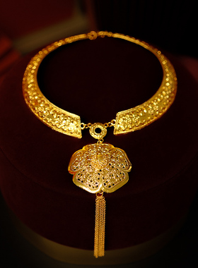 金色项圈新娘配饰流苏简约大气秀禾服龙凤褂结婚配饰国风项链饰品