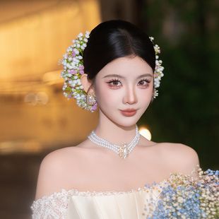 刘亦菲同款新娘满天星头饰氛围感森系结婚侧边超仙拍照礼服配饰品