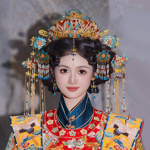 新款汉服新娘头饰中式传统婚礼古典大气前后凤冠霞帔高级发饰套装