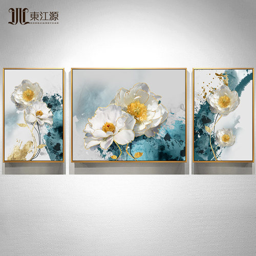 手绘油画金箔花瓣新中式装饰画