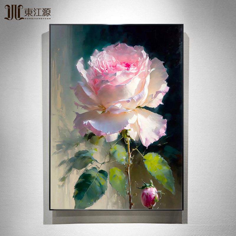 手绘油画客厅装饰画玄关画沙发背景墙挂画落地花牡丹花大芬油画村