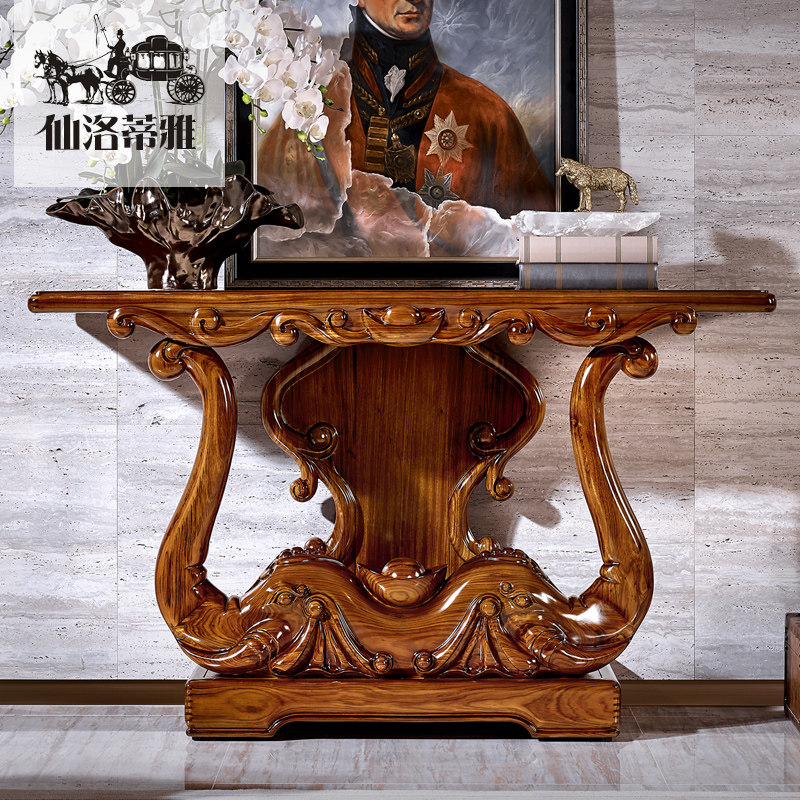 仙洛蒂雅进口乌金木实木雕花玄关台欧式别墅奢华玄关高端玄关桌