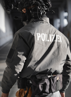 GUNCHILL军潮POLIZEI美式印花棉服夹克休闲防风保暖户外立领外套