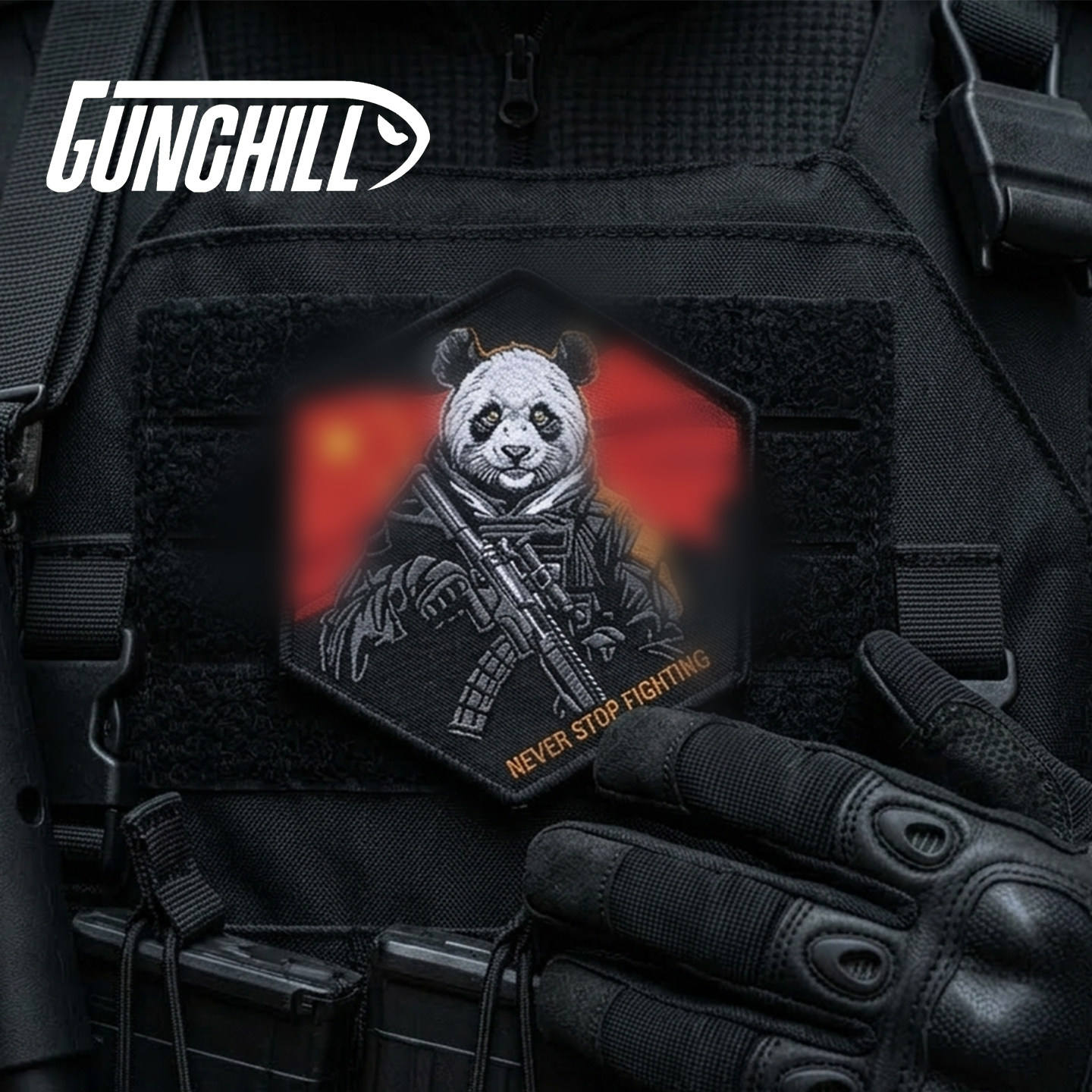 GUNCHILL军潮熊猫战士魔术贴臂章硬核风战术款户外背包衣服士气章