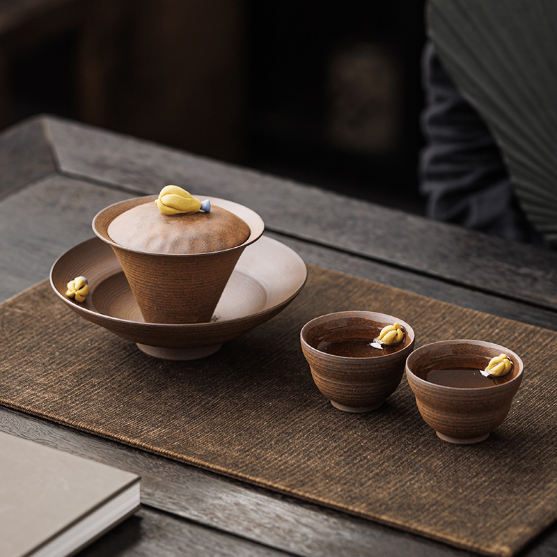 老岩泥手作粗陶干泡盘茶具套装