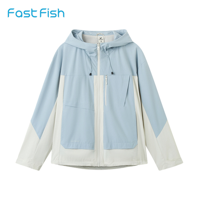 快鱼薄款透气户外外套男款2026夏季新款时尚拼接上衣宽松落肩夹克