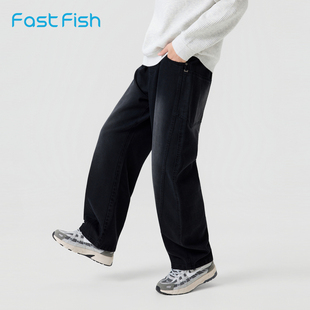 快鱼男2026年春新款休闲百搭弯刀裤宽松松紧腰抽绳潮流直筒休闲裤
