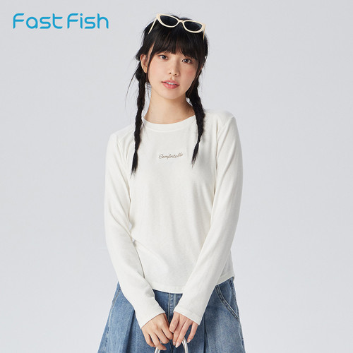 快鱼2026年夏季女柔软舒适亲肤高弹显瘦遮肉修身洋气时尚百搭T恤