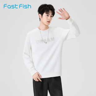快鱼运动休闲圆领卫衣男款2025年秋新款字母立体钢印宽松百搭上衣