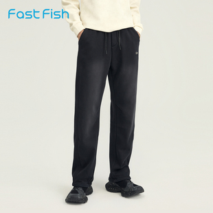 快鱼2025冬季立体剪裁直筒阔腿有型重磅加厚男士简约百搭男休闲裤