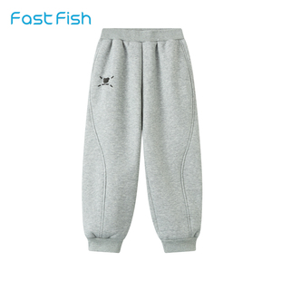 快鱼休闲裤童装卫裤25年冬季新款加绒加厚儿童长裤束脚裤子运动裤