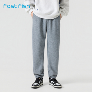 快鱼净色简约休闲裤男2025年冬新款舒适松紧腰百搭宽松长裤束脚裤