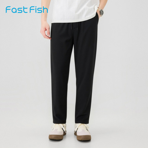 快鱼男2026男春季新款抽绳松紧腰百搭舒适休闲裤合体直筒男款长裤