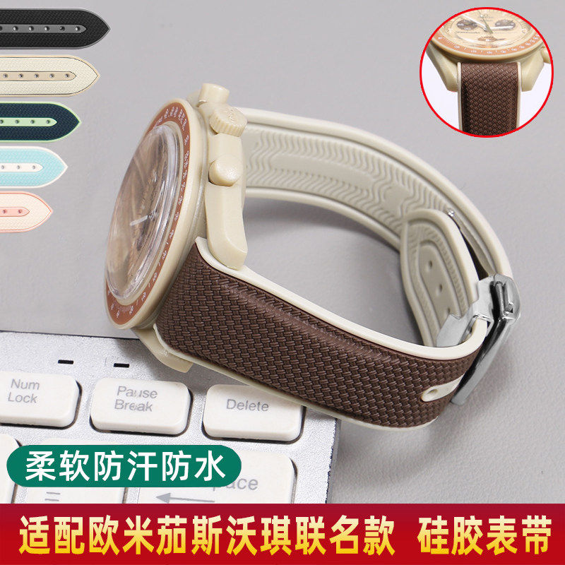 适配欧米茄联名斯沃琪行星表带男OMEGA SWATCH硅胶橡胶手表带月球
