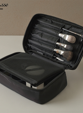 韩国Piccasso黑色手提化妆包便携旅行大容量收纳可拆卸网格