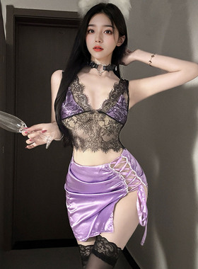 【幽溢不羁】娇俏吊带性感女神制服套装夜场角色扮演紫色包臀裙装