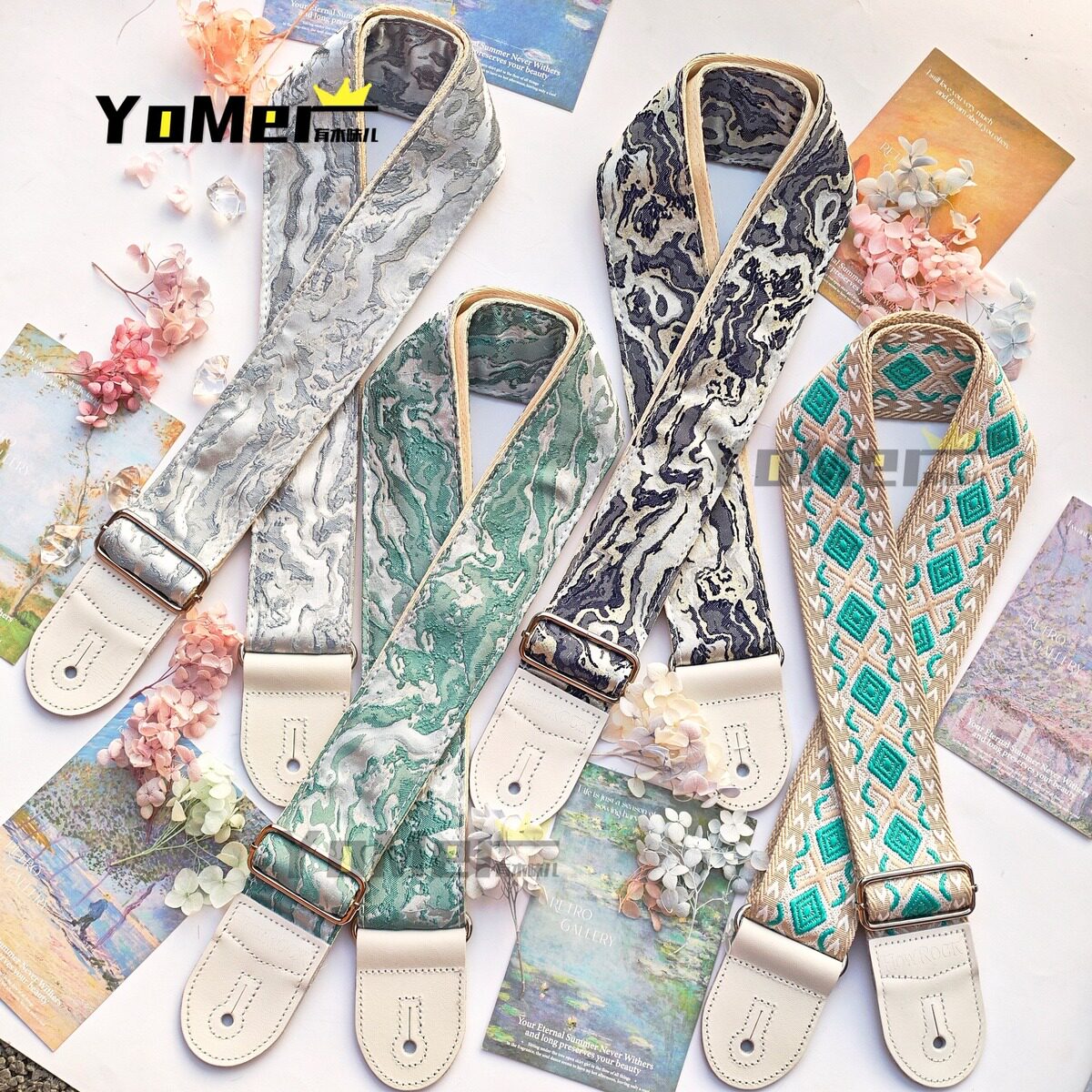 复古油画风吉他背带文艺清新 加厚耐磨 电木吉他贝司尤克里里通用