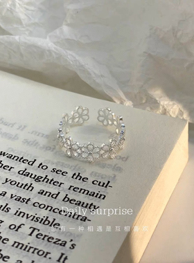 足银990花朵戒指女温柔气质优雅开口指环时尚食指戒闺蜜礼物