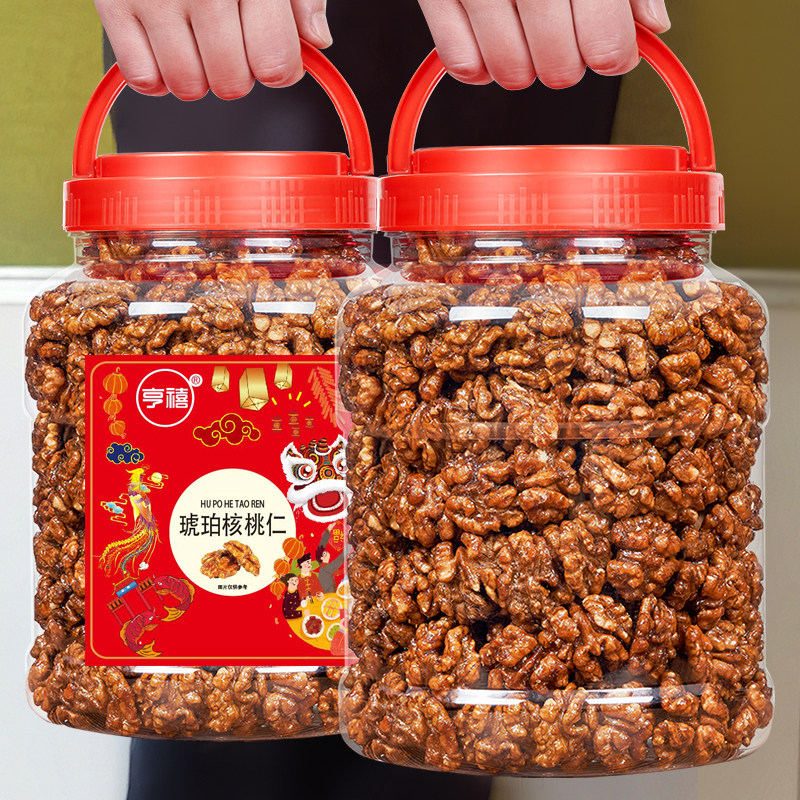 琥珀核桃仁500g罐装坚果零食蜂焦糖蜜味散装干果新鲜熟核桃肉休闲