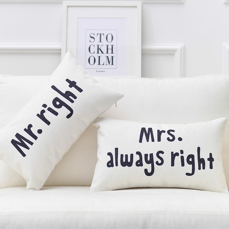 MR,MRS北欧创意棉麻抱枕情侣礼物新婚靠背腰枕汽车办公室靠枕靠垫