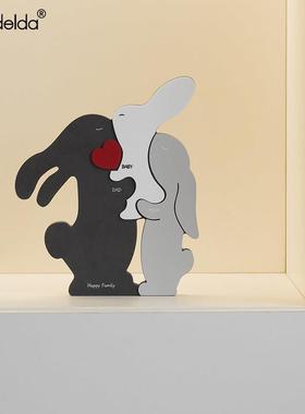 满得达客厅桌面摆件温馨呆萌兔装饰入户玄关家居电视柜创意饰品