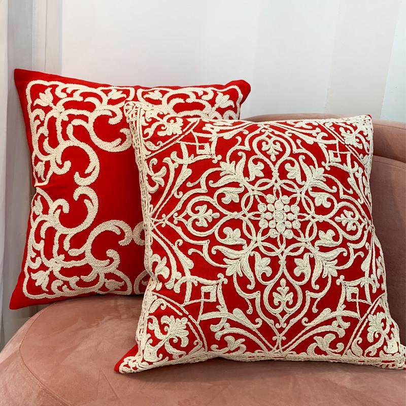 喜庆红色空气绣花枕套婚庆送礼床头抱枕可拆洗高工艺不含芯靠垫套,居家布艺,靠垫/抱枕,淘宝优惠券,粉丝福利购,淘宝优惠卷