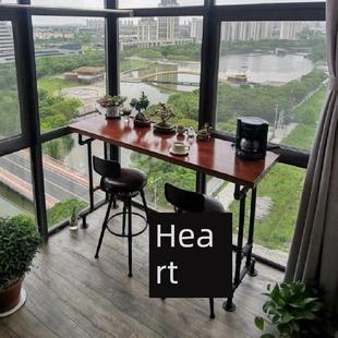 工业风格覆古水管铁实木酒吧桌家庭墙长桌奶茶店酒吧高桌椅