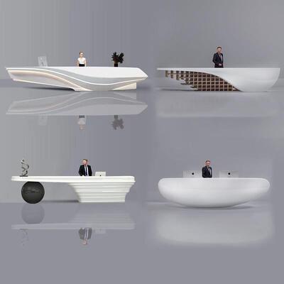 烤漆前台接待台创意圆吧台迎宾医美咨询台公司办公家俱弧形收银柜