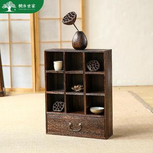 实木中式博古架挂墙茶杯架多宝阁壁挂式置物架茶柜茶具收纳展示柜