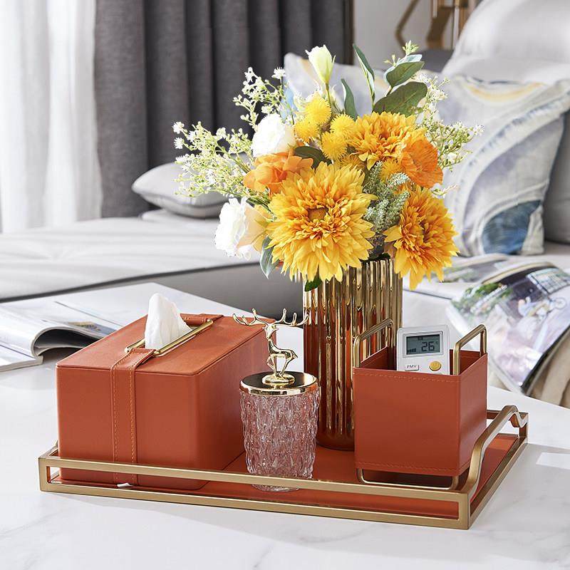 欧式轻奢风纸巾遥控器收纳盒皮质纸抽盒高档餐桌茶几托盘摆件套装,收纳整理,纸巾盒,淘宝优惠券,粉丝福利购,淘宝优惠卷