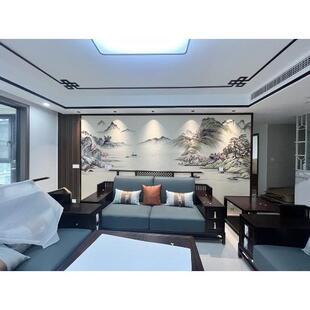 独绣山水壁布墙布新中式沙发客厅电视新品独秀背景墙壁画 画刺绣
