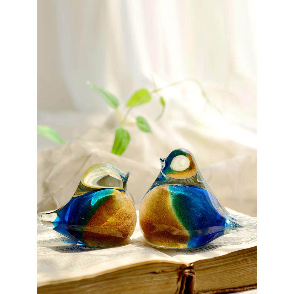 水晶玻璃鸟釉面艺术品装饰品桌面镇纸客厅书房书桌陈设结婚礼品