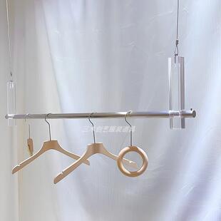 服装店不锈钢吊架悬挂衣杆压克力女装橱窗陈列货架钢丝侧挂展示架