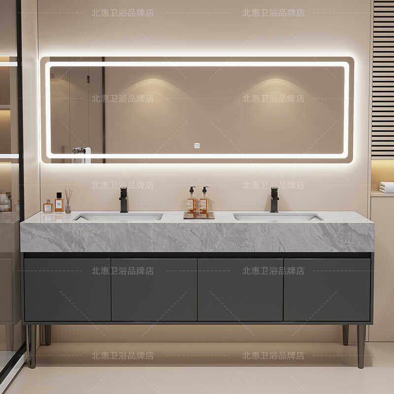 双槽洗脸盆大理石落地式浴室柜组合洗手盆公共化妆室洗脸洗漱台厕