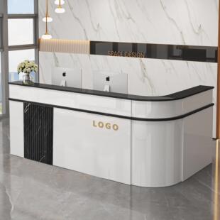 公司前台接待台圆弧转角收银台烤漆吧台小型办公桌定制商场展示柜
