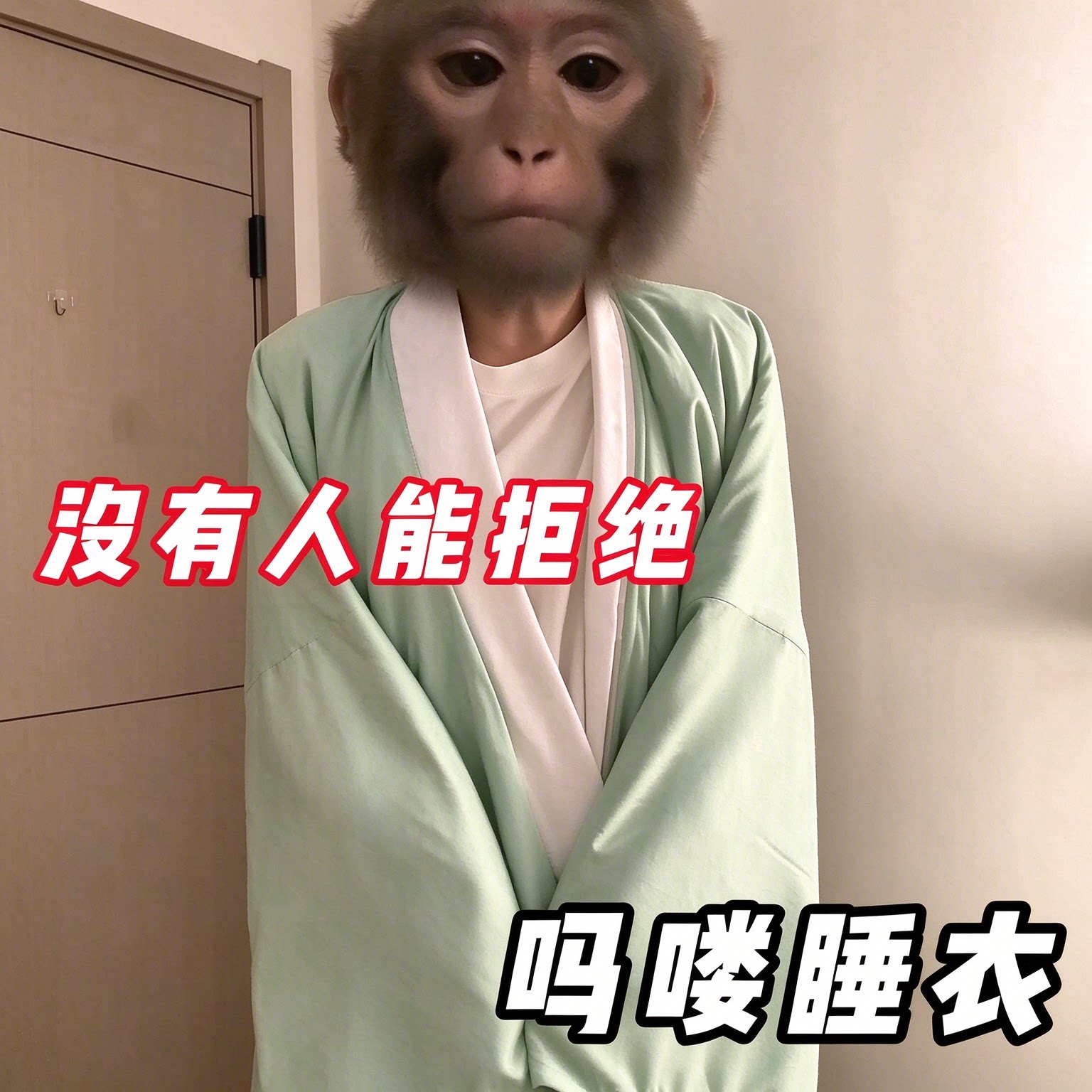 网红吗喽睡衣绿色大袖新中式睡袍搞笑猴子同款宽松居家服可外穿