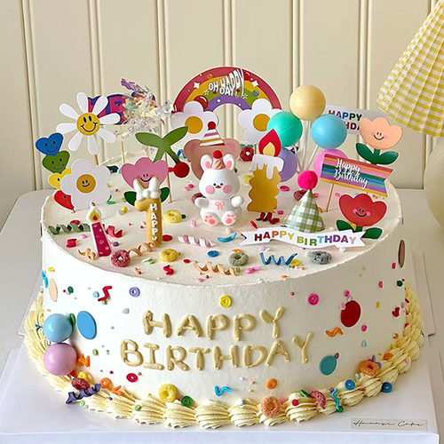 可爱兔子周岁生日蛋糕装饰插牌
